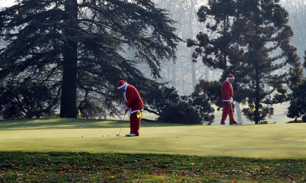 Santa practising his putting