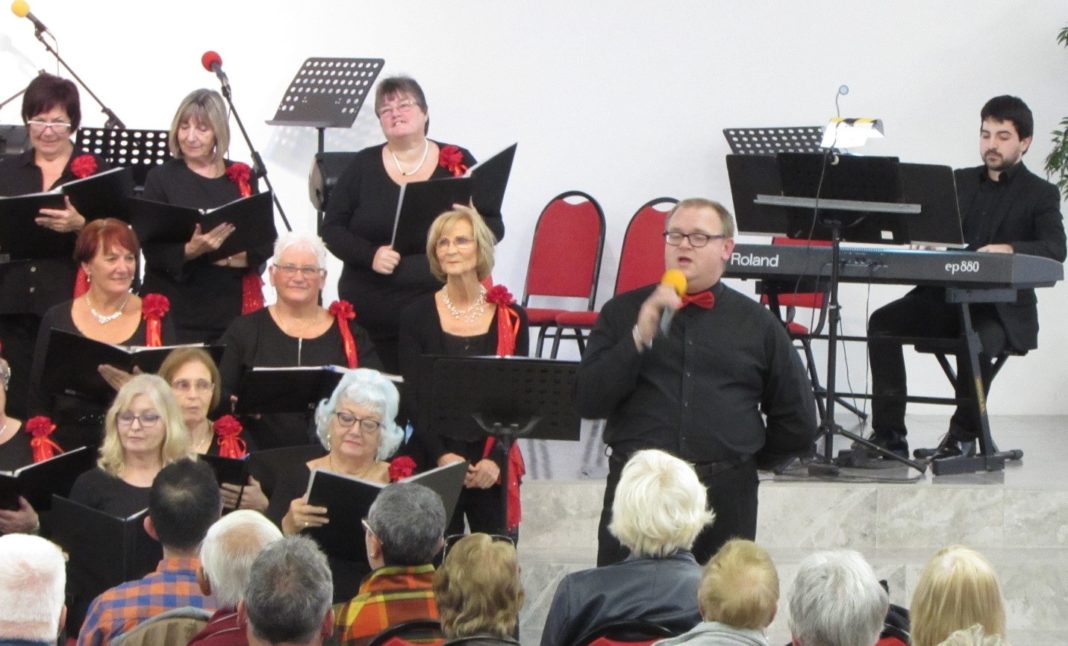 Robin Myers performing his Country Roads solo at Salt Church concert in Los Montesinos.