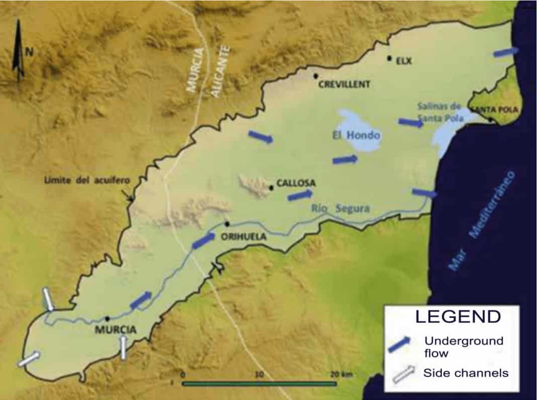 The map shows where flood water flows through the region.