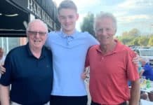 Sports Legends meet up at Mijas Golf Club Dennis Taylor, 72, at Mijas Golf Club with son Cameron and three times Olympic Champion runner Eamon Coghlan, 68.